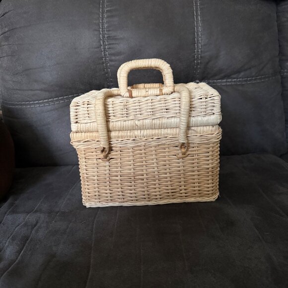 Other - Vintage Woven Rattan Mini Basket With Handle